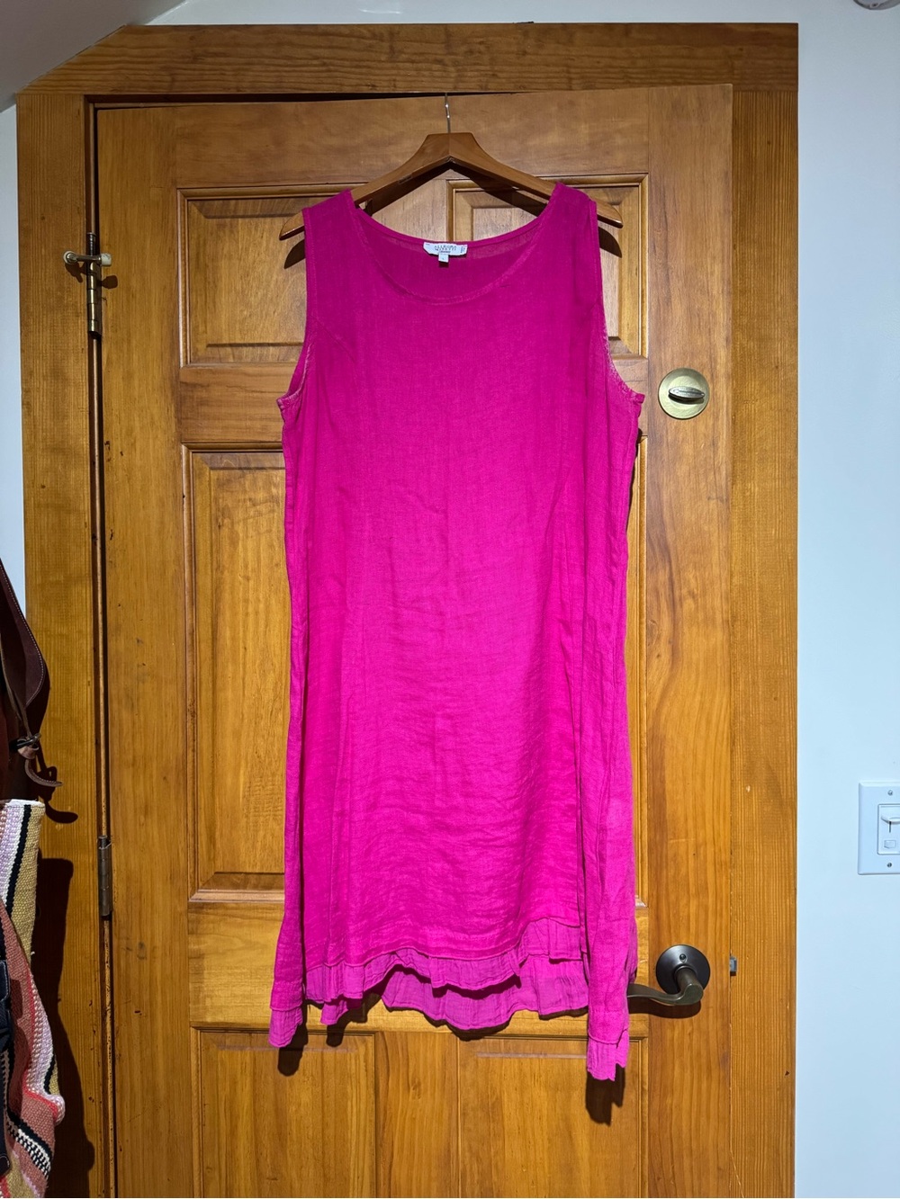 Sleeveless Fuchsia Linen-Blend Shift Dress